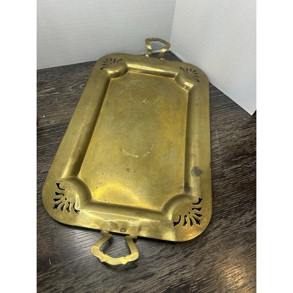 Vintage Brass Serving/tea Tray Nice Patina And Cutout Embossed French Style